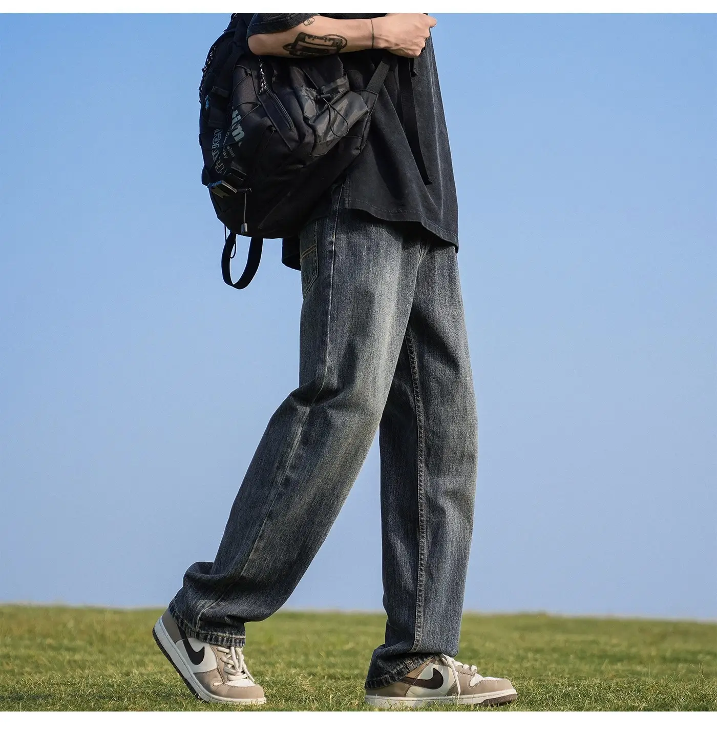 Men Blue Denim Capri Pants Straight Cut Loose Casual — feature 6
