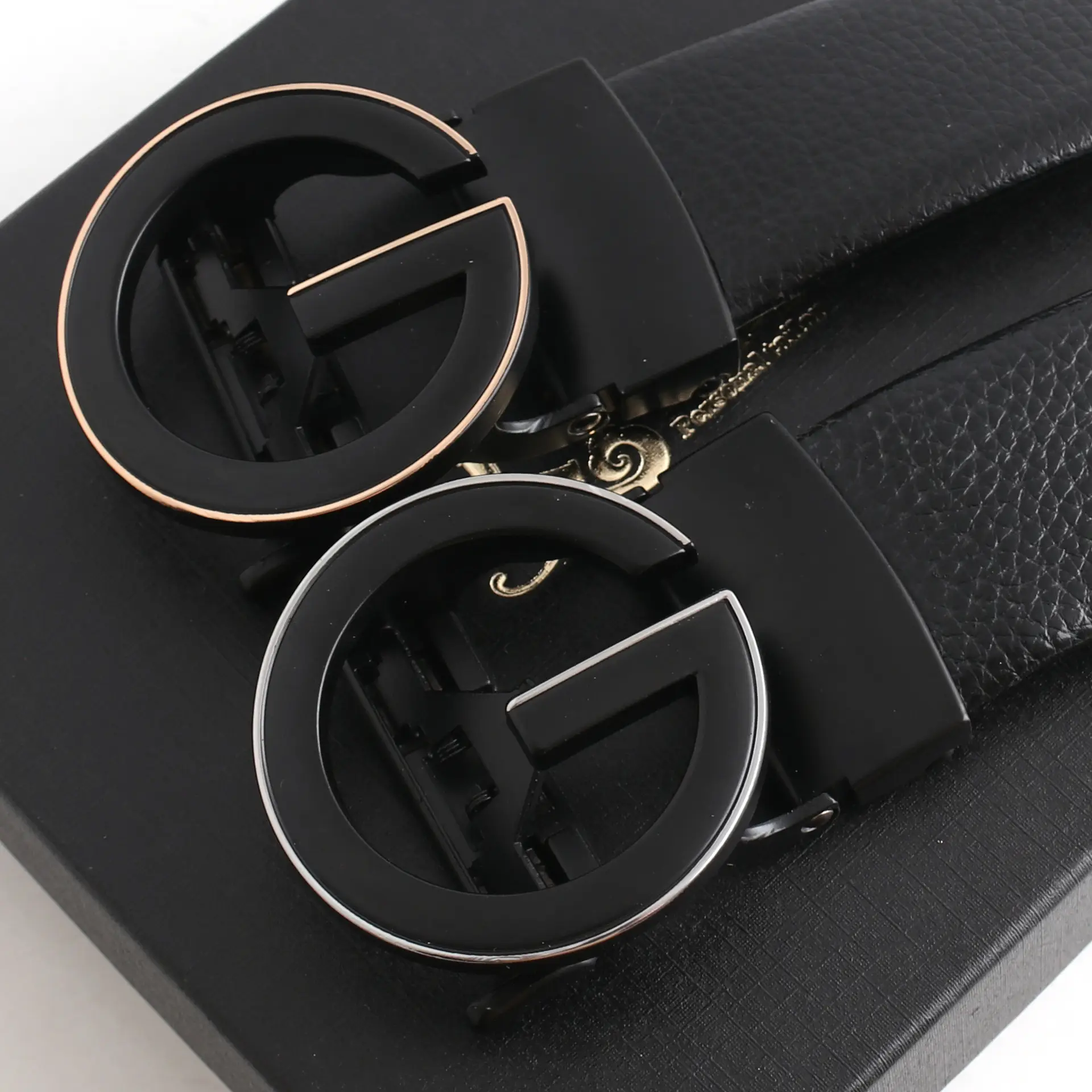 Hongsheng Men's Black Leather Belt with Automatic Buckle - Image 7