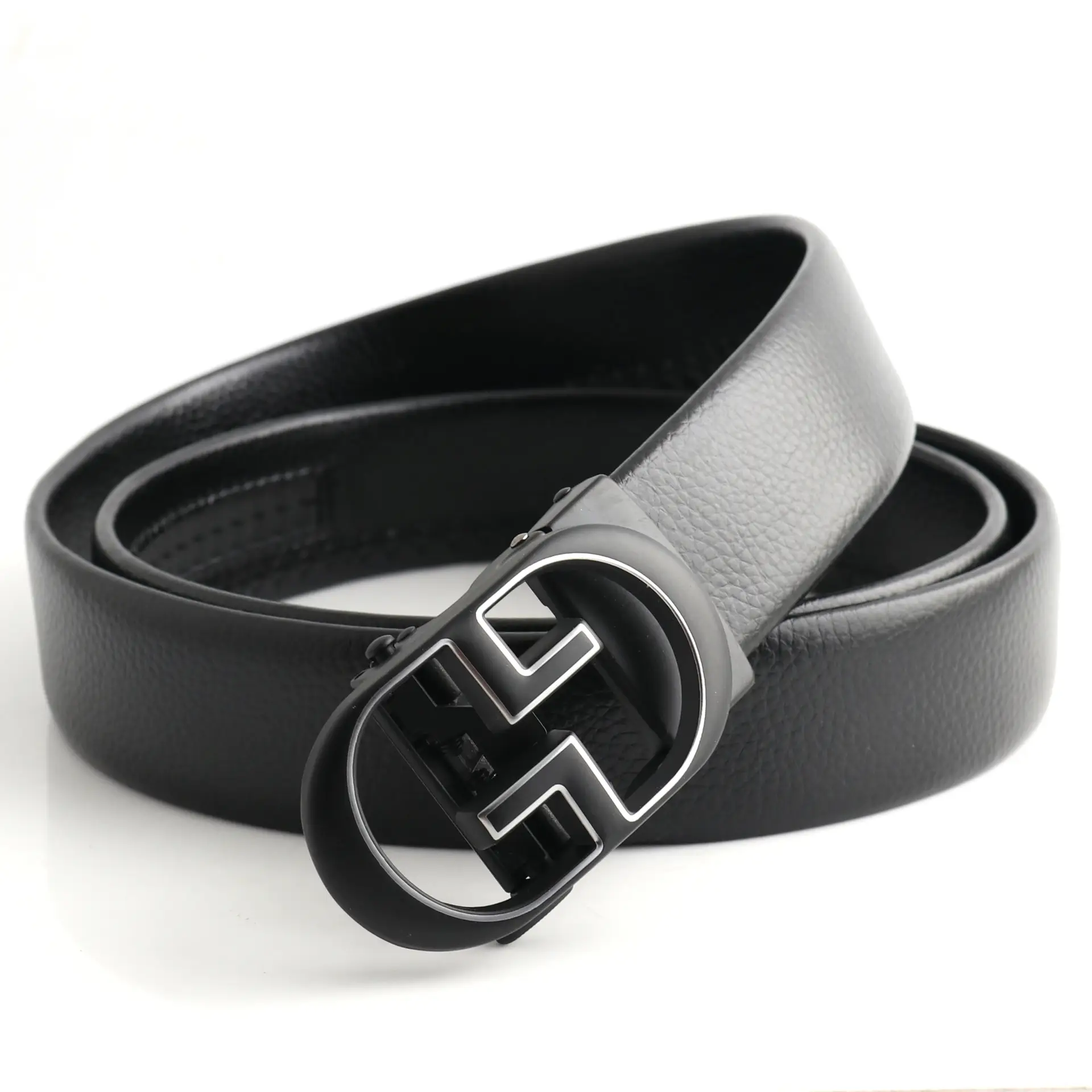 Hongsheng Men's Black Leather Belt with Automatic Buckle - Image 9