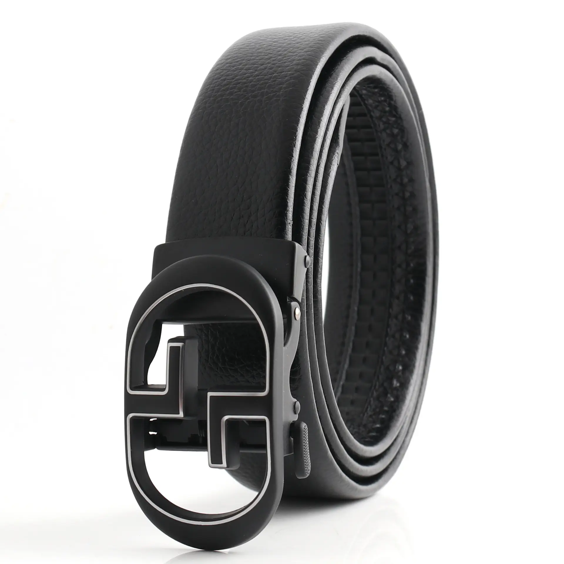 Hongsheng Men's Black Leather Belt with Automatic Buckle - Image 2