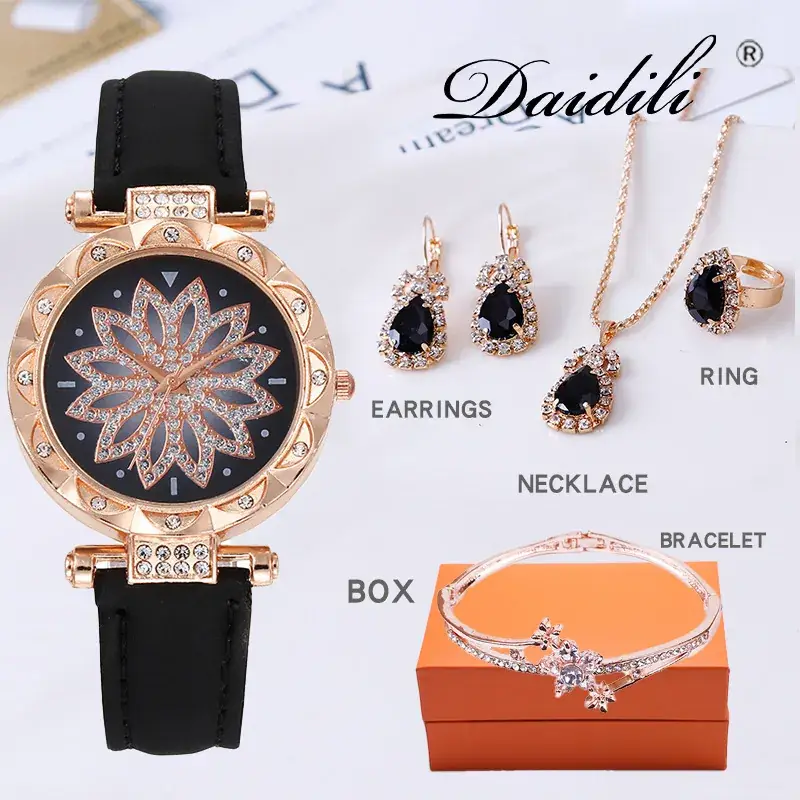 Women's Water Drop Rhinestone Necklace Set Gold Plated