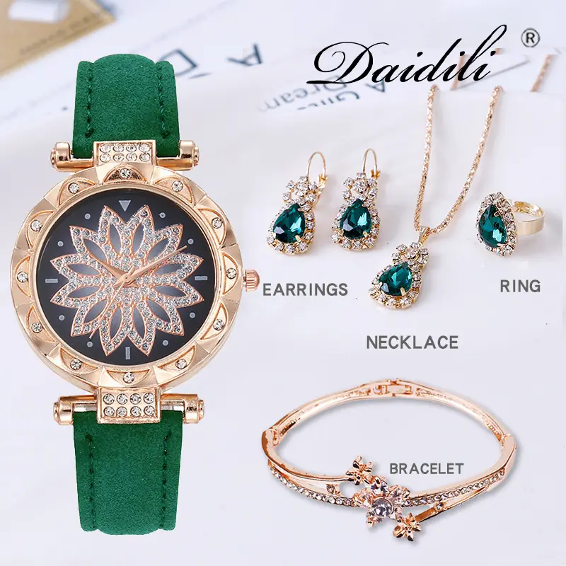 Women's Water Drop Rhinestone Necklace Set Gold Plated — feature 9