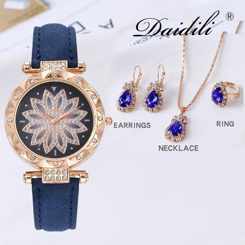 Women's Water Drop Rhinestone Necklace Set Gold Plated