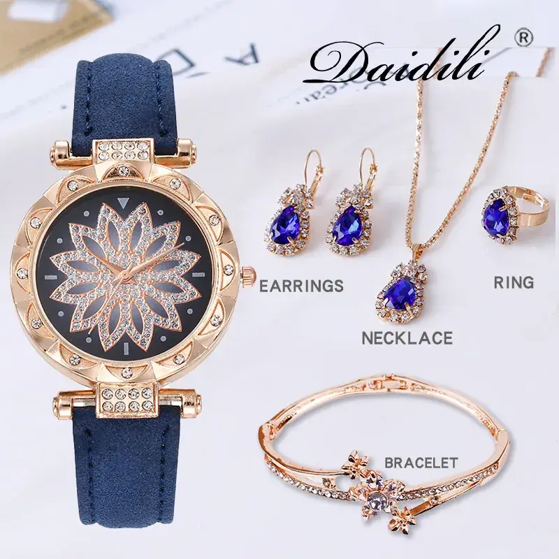 Women's Water Drop Rhinestone Necklace Set Gold Plated