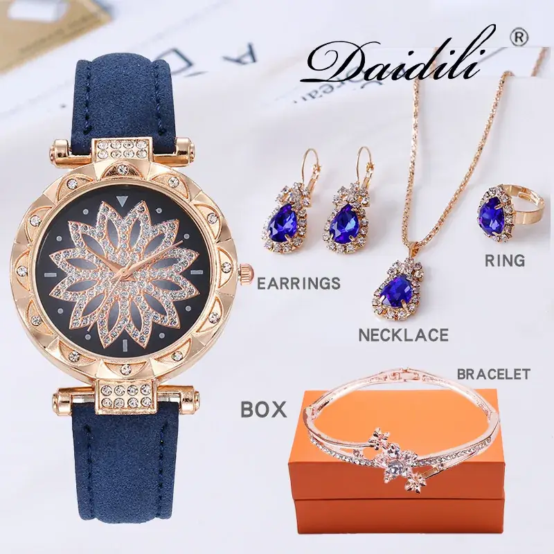 Women's Water Drop Rhinestone Necklace Set Gold Plated