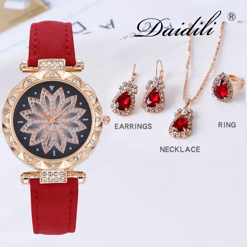 Women's Water Drop Rhinestone Necklace Set Gold Plated