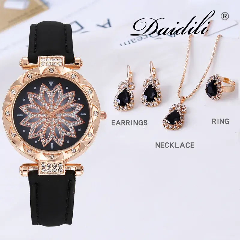 Women's Water Drop Rhinestone Necklace Set Gold Plated