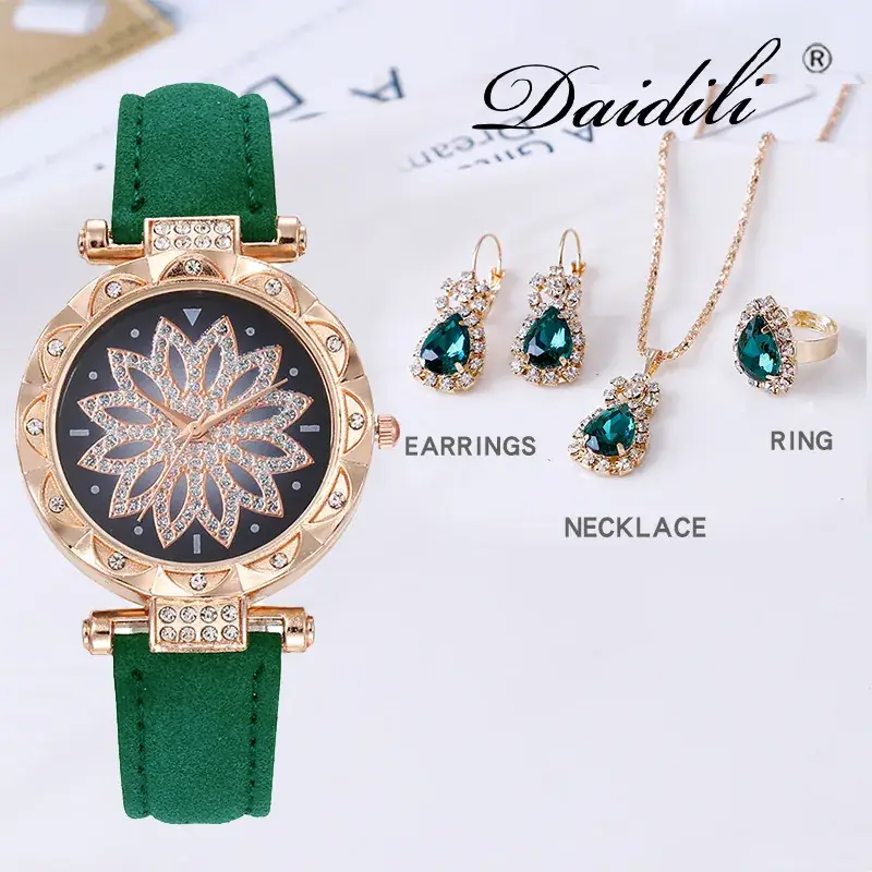 Women's Water Drop Rhinestone Necklace Set Gold Plated