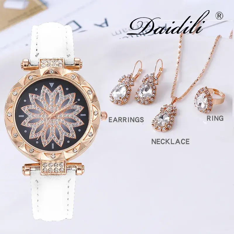 Women's Water Drop Rhinestone Necklace Set Gold Plated