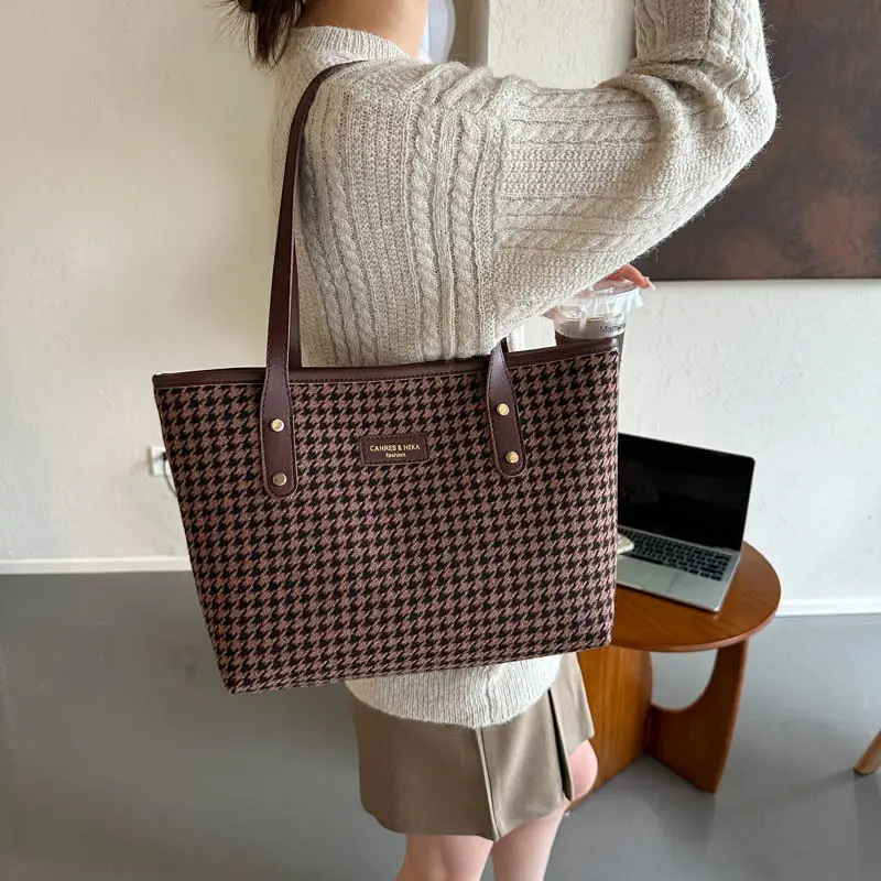 2023 Houndstooth Tote Bags Large Capacity Casual Fashion - Image 7