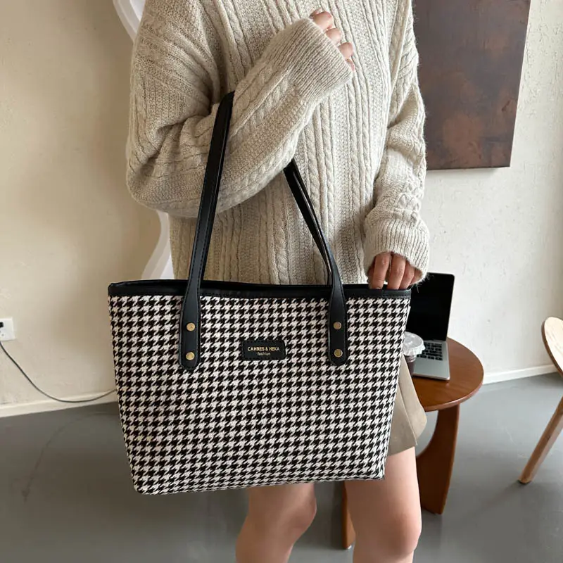 2023 Houndstooth Tote Bags Large Capacity Casual Fashion - Image 8