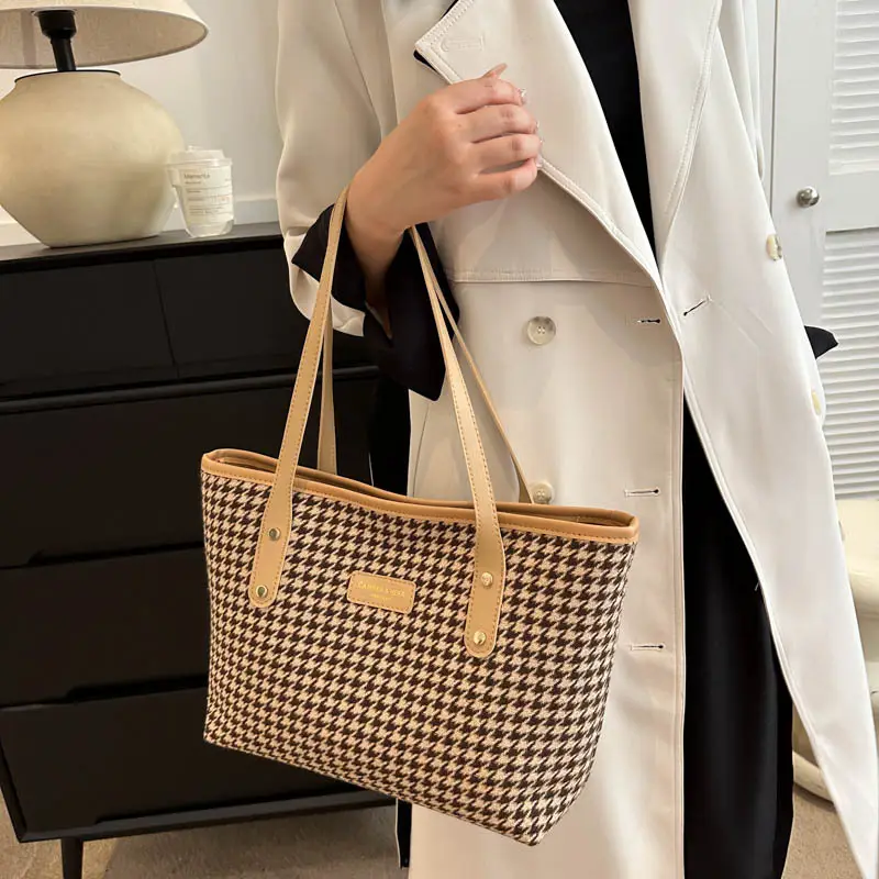 2023 Houndstooth Tote Bags Large Capacity Casual Fashion - Image 9