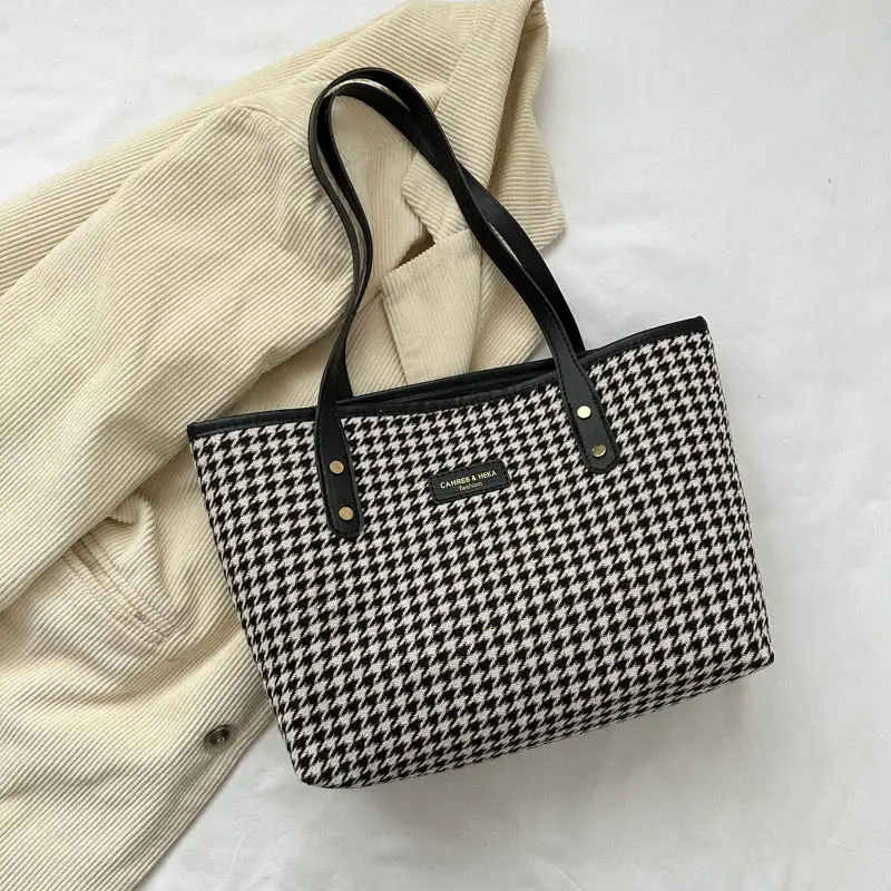 2023 Houndstooth Tote Bags Large Capacity Casual Fashion - Image 2
