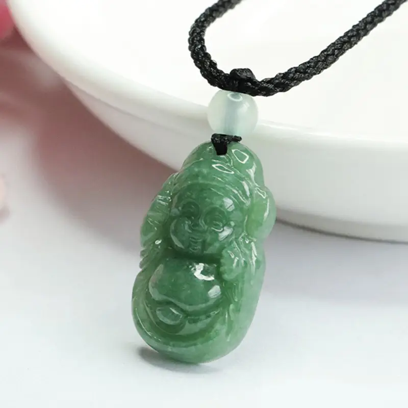 Guan Yu Jade Pendant Full Green Necklace - Image 3