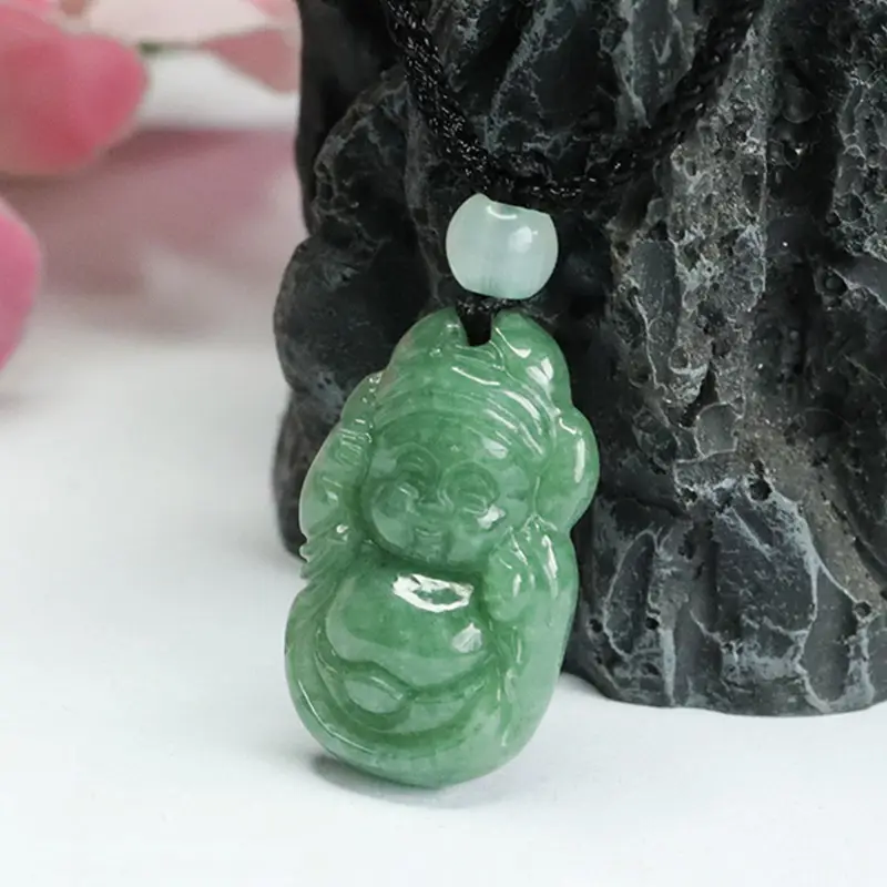 Guan Yu Jade Pendant Full Green Necklace - Image 5
