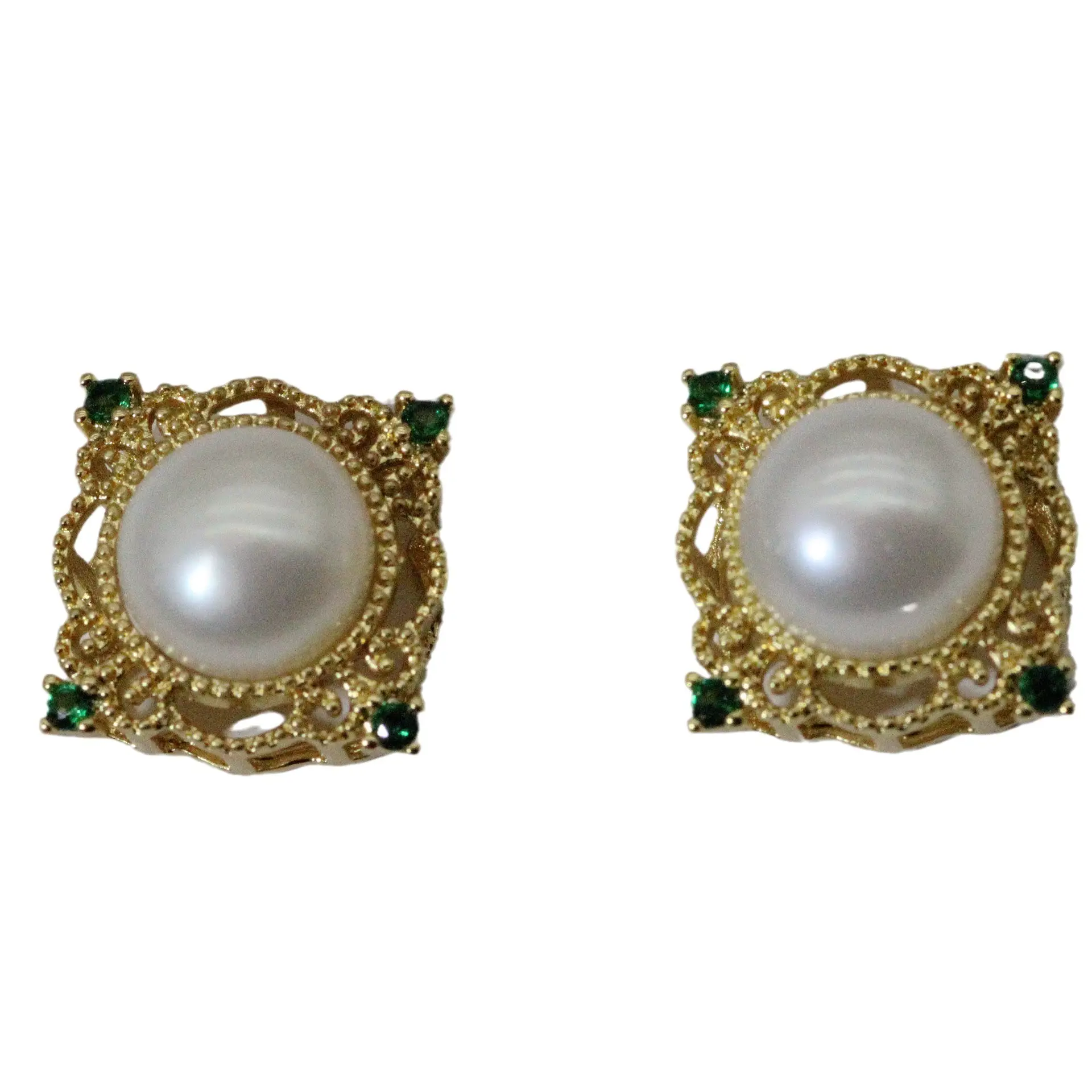 S925 Silver Pearl Green Star Earrings