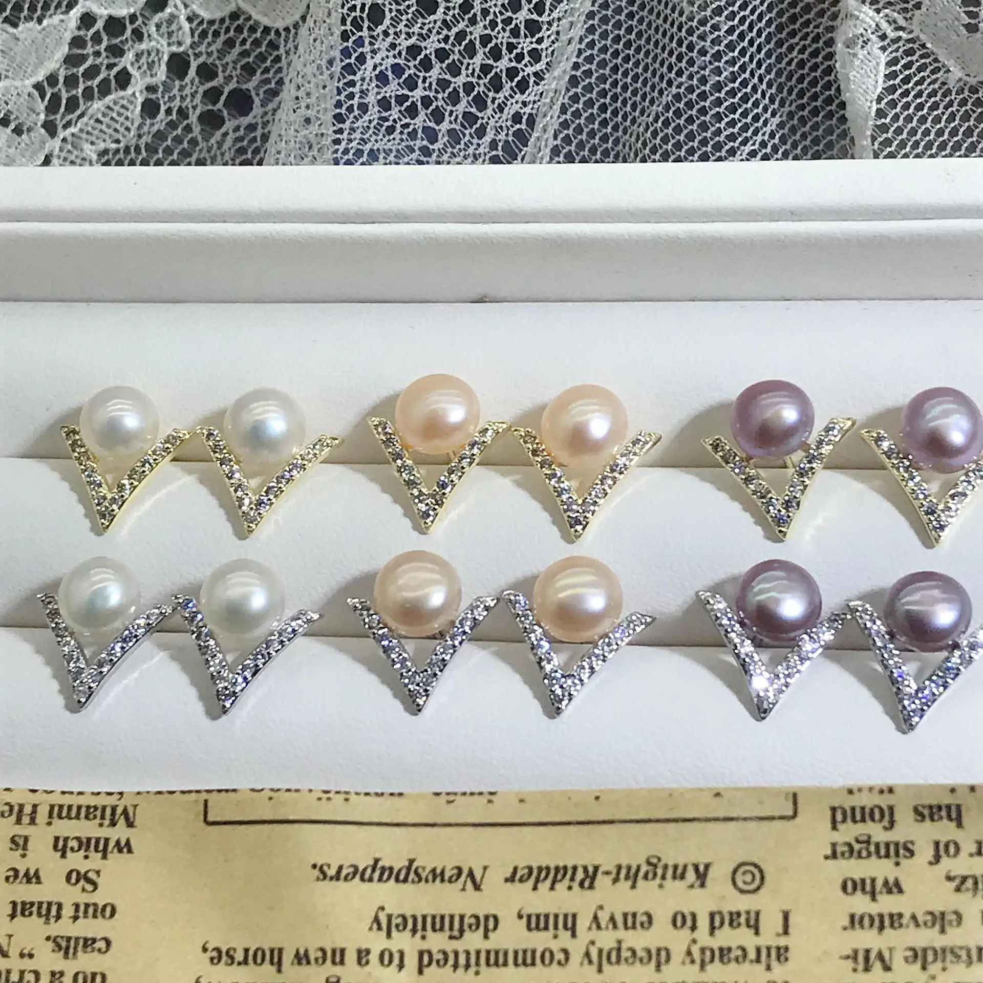 S925 Silver Pearl Zircon Geometry Earrings - Image 4