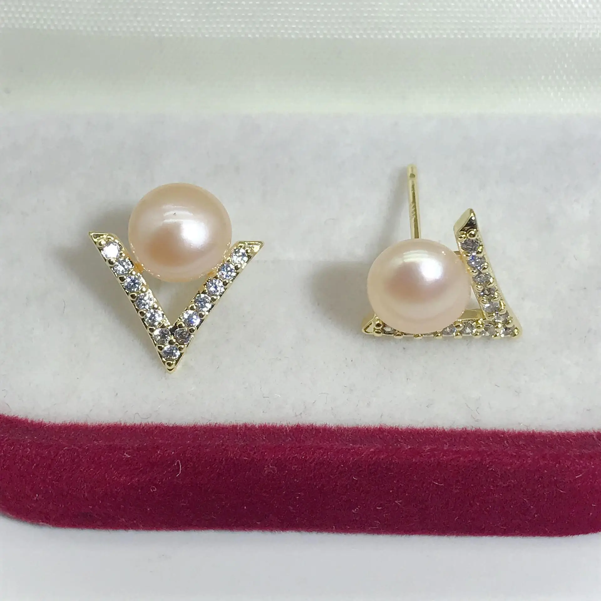 S925 Silver Pearl Zircon Geometry Earrings - Image 2