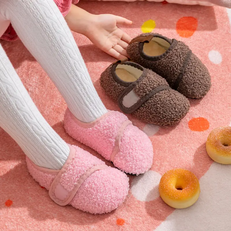Parent-Kids Floor Shoes, Autumn and Winter Thickeneded Kidsren's Cotton Slippers, Cool and Non-Slip Toddler Soft-Soled Couple's Velvet Floor Socks