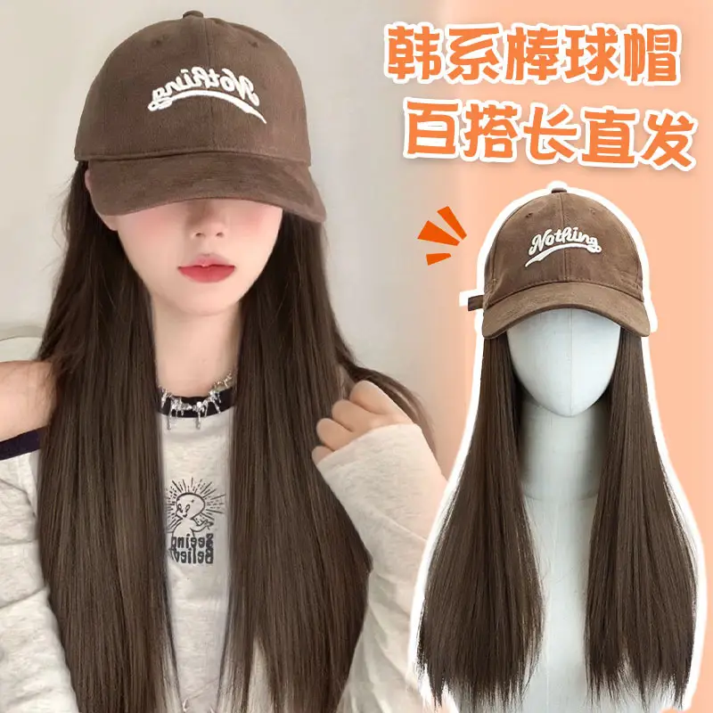 Women's Wool Wool Cap Wig Long Curly Hair Natural Brown - Image 14