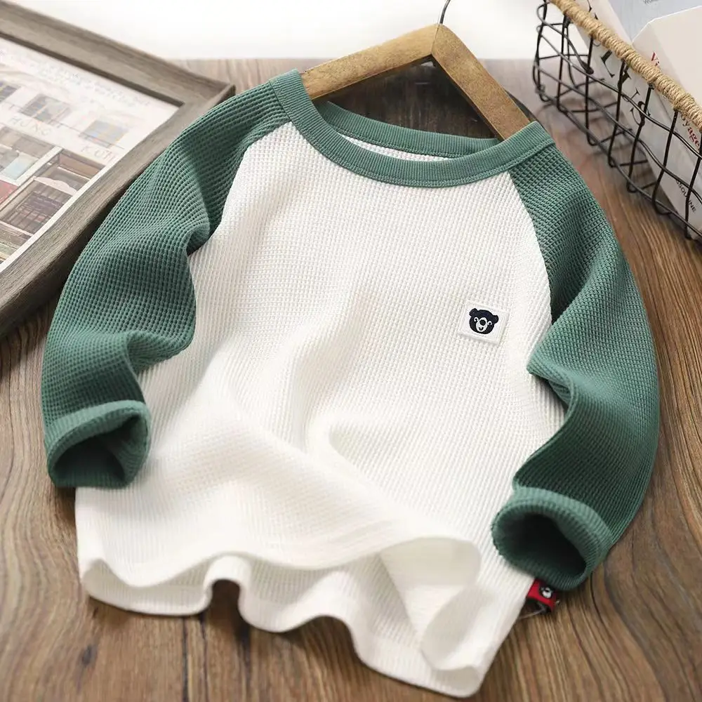 Girls Waffle Sweatshirt Green White Medium to X-Large
