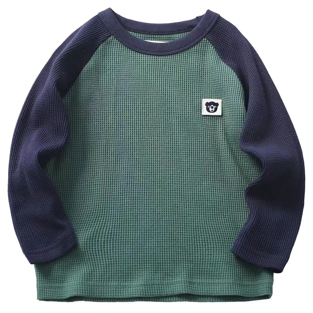 Girls Waffle Sweatshirt Green White Medium to X-Large — feature 2