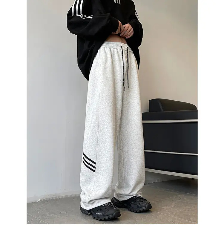 Men's American High Street Gray Sweatpants Wide Leg Casual — feature 11