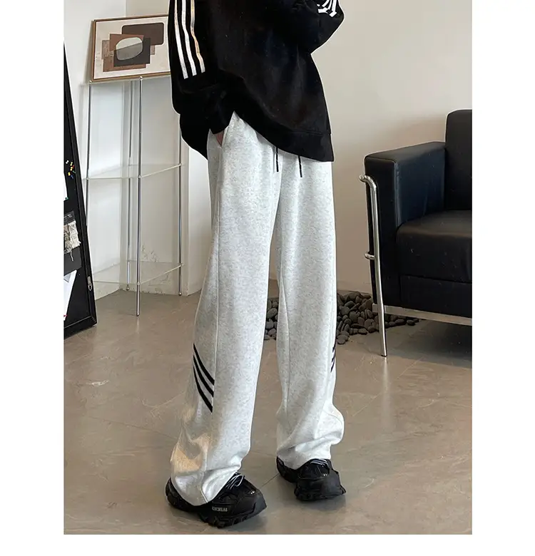 Men's American High Street Gray Sweatpants Wide Leg Casual — feature 12