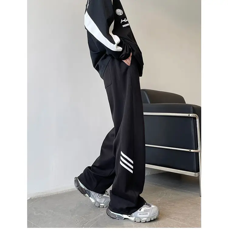 Men's American High Street Gray Sweatpants Wide Leg Casual — feature 18