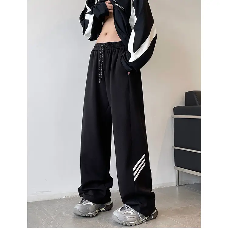 Men's American High Street Gray Sweatpants Wide Leg Casual — feature 22