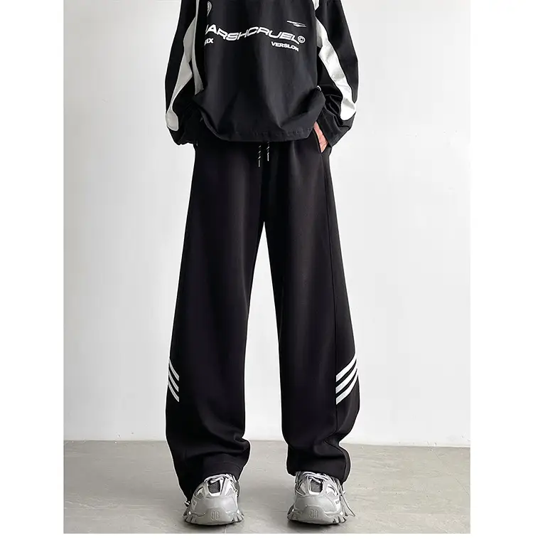 Men's American High Street Gray Sweatpants Wide Leg Casual — feature 25