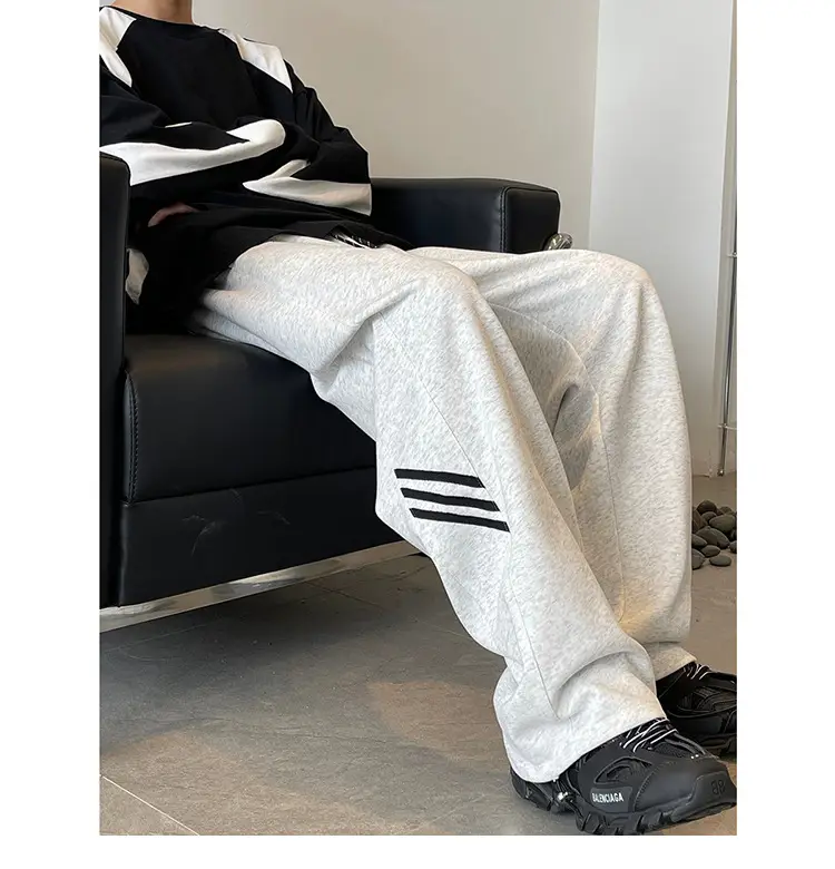 Men's American High Street Gray Sweatpants Wide Leg Casual — feature 4