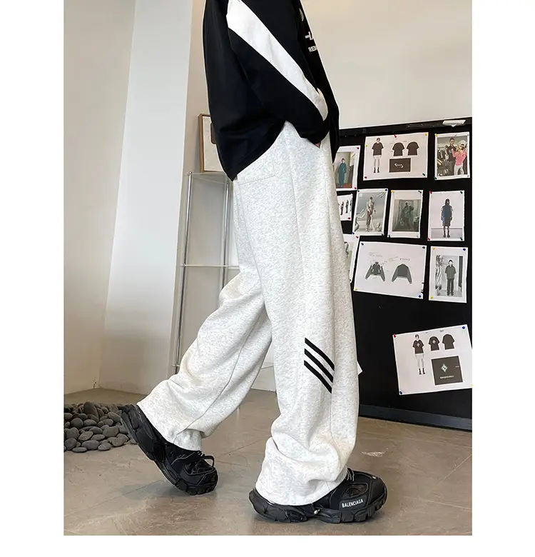 Men's American High Street Gray Sweatpants Wide Leg Casual — feature 5