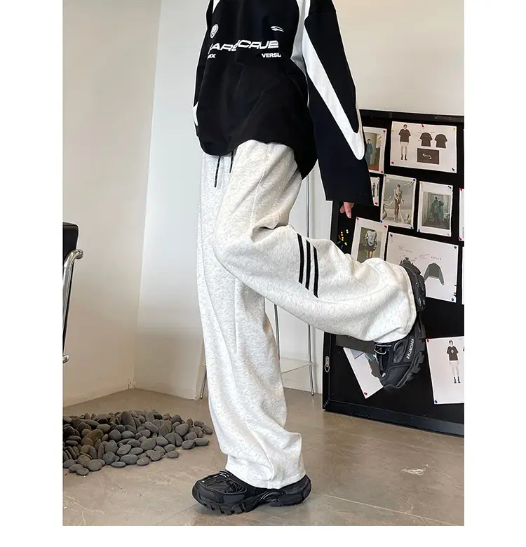 Men's American High Street Gray Sweatpants Wide Leg Casual — feature 6