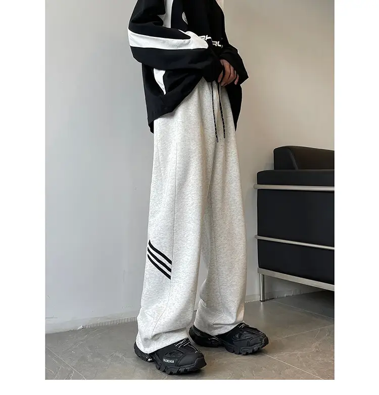 Men's American High Street Gray Sweatpants Wide Leg Casual — feature 7