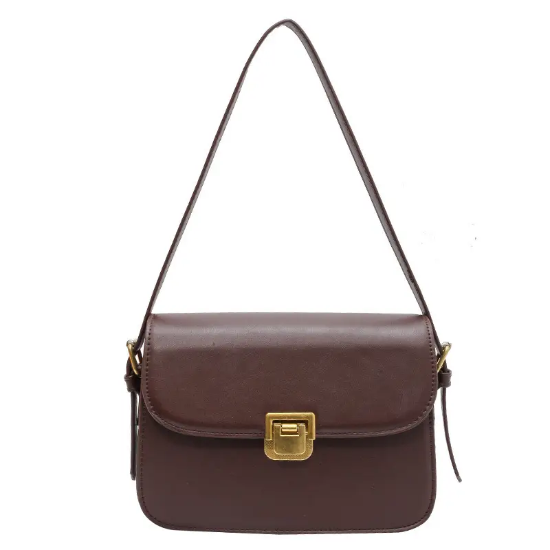 Women's Brown Leather Shoulder Bag with Gold Clasp - Image 9