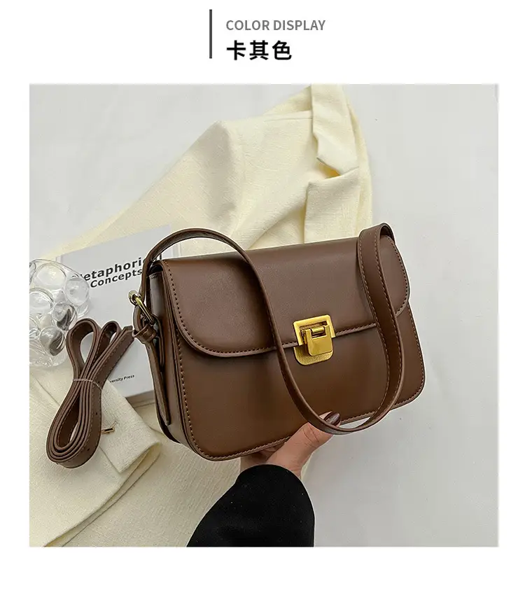 Women's Brown Leather Shoulder Bag with Gold Clasp — feature 11