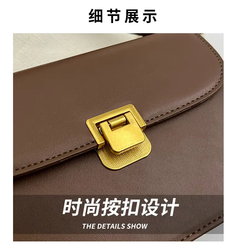 Women's Brown Leather Shoulder Bag with Gold Clasp — feature 2