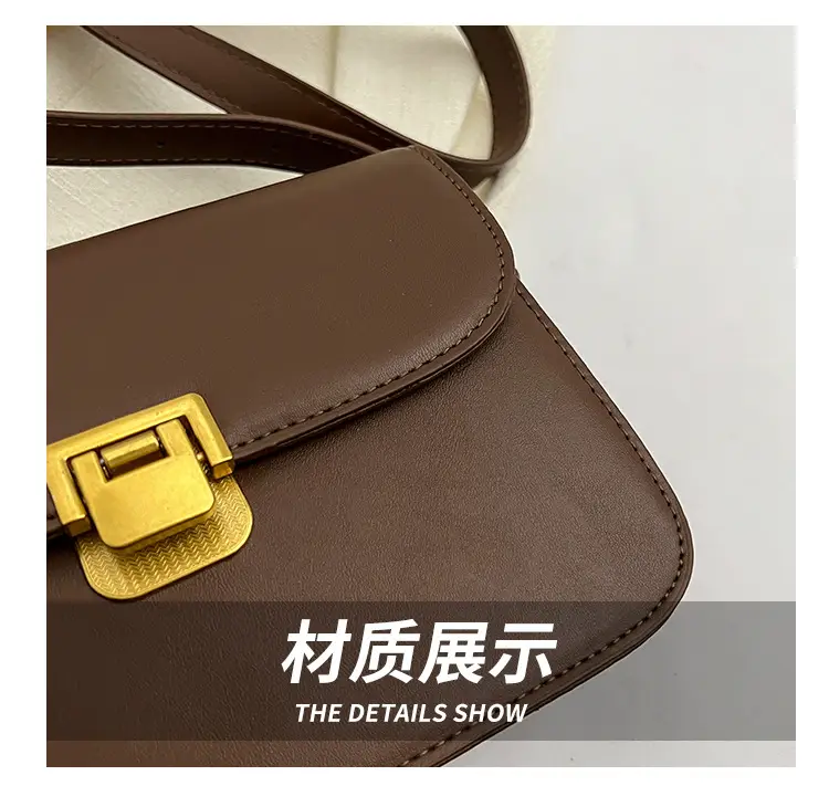 Women's Brown Leather Shoulder Bag with Gold Clasp — feature 3