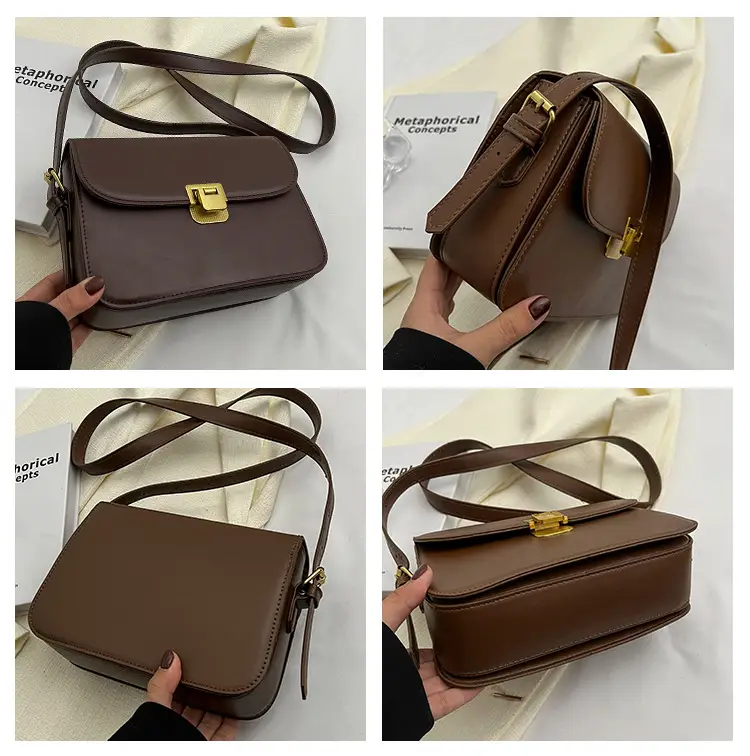 Women's Brown Leather Shoulder Bag with Gold Clasp — feature 8