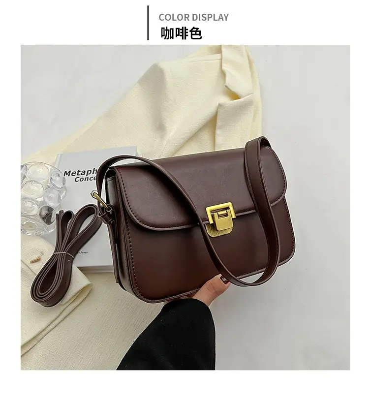 Women's Brown Leather Shoulder Bag with Gold Clasp — feature 9