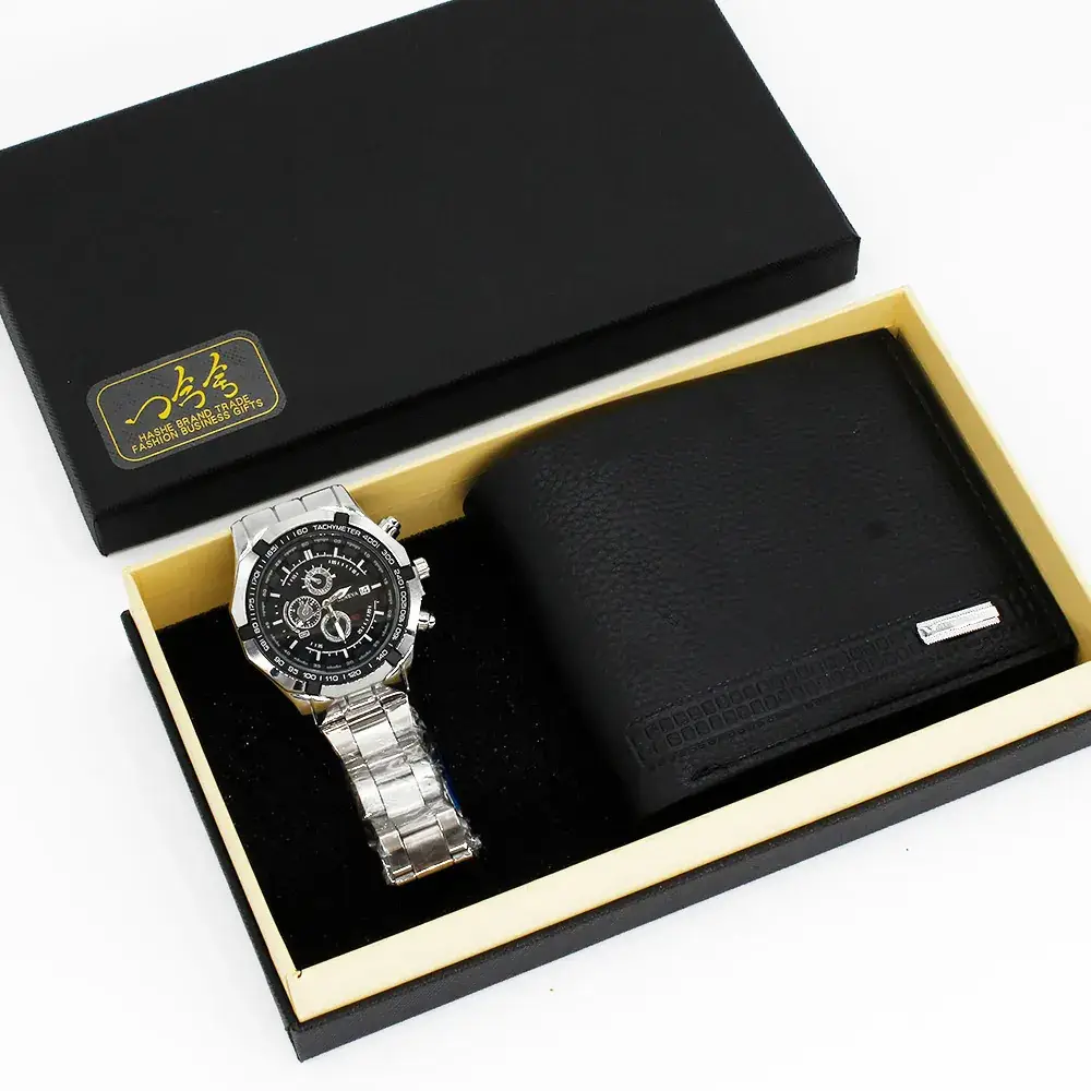 Men's Gold Watch & Wallet Set Black Luxury Gift - Image 2