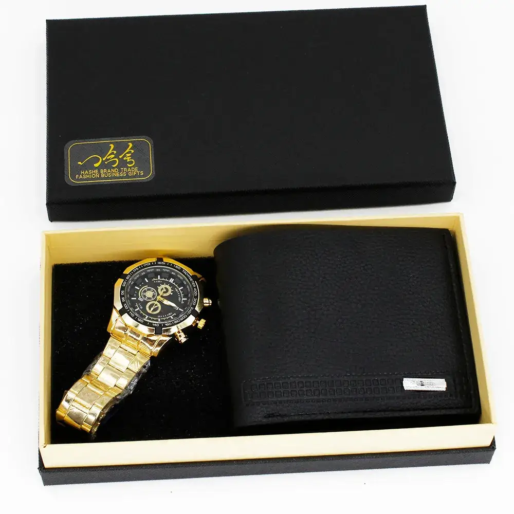 Men's Gold Watch & Wallet Set Black Luxury Gift - Image 3