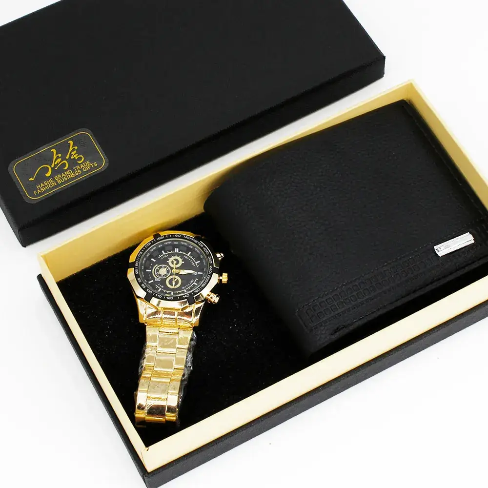 Men's Gold Watch & Wallet Set Black Luxury Gift - Image 5