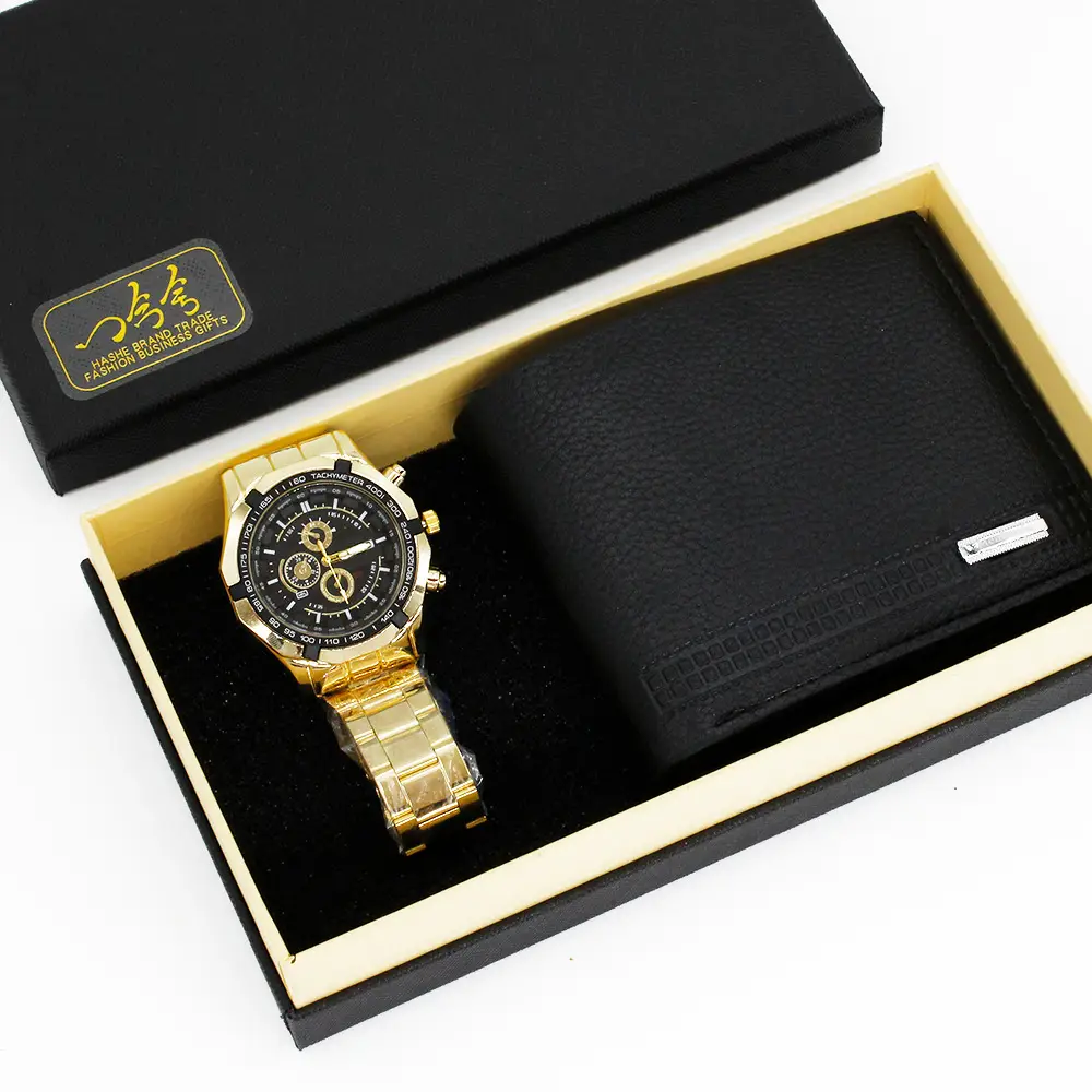 Men's Gold Watch & Wallet Set Black Luxury Gift — feature 1