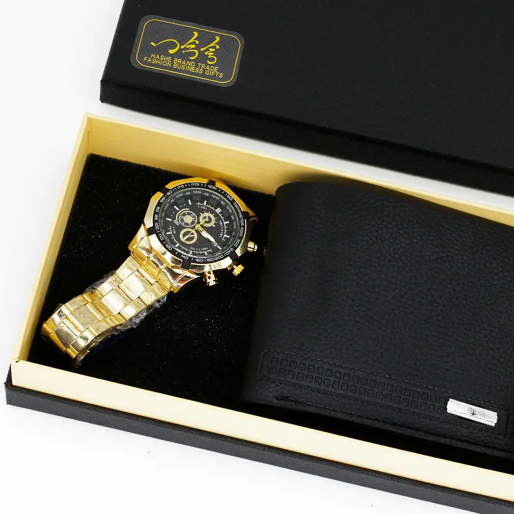 Men's Gold Watch & Wallet Set Black Luxury Gift — feature 5