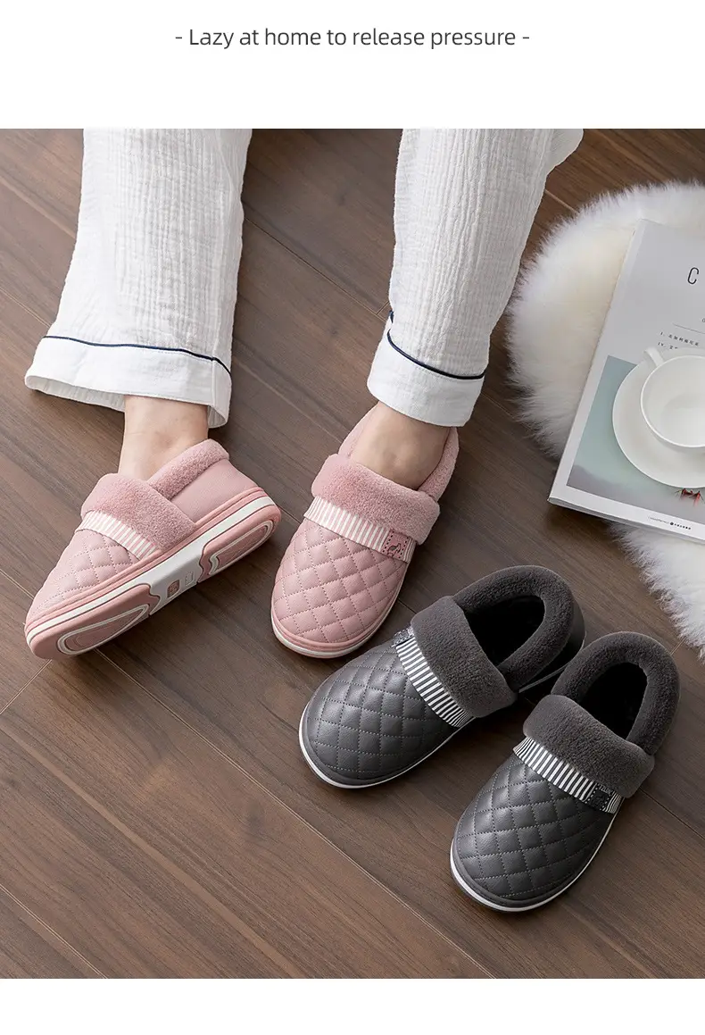 Lidani cotton shoes women's autumn and winter warm waterproof non-slip outdoor indoor home home couple cotton slippers men's wholesale — feature 4