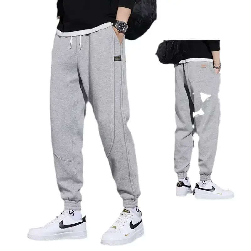 Men Grey Fleece Lined Ankle Tied Harem Pants - Image 14