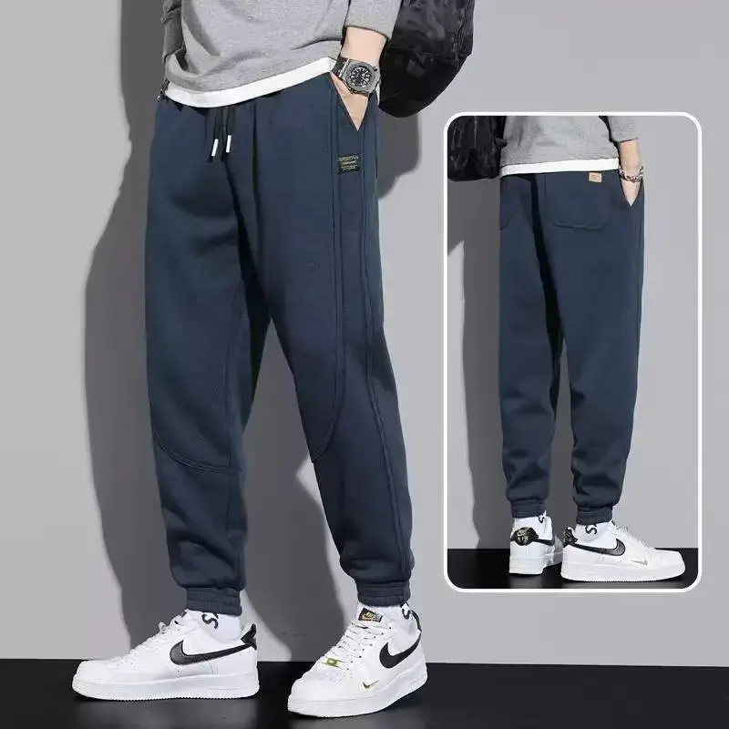 Men Grey Fleece Lined Ankle Tied Harem Pants — feature 1