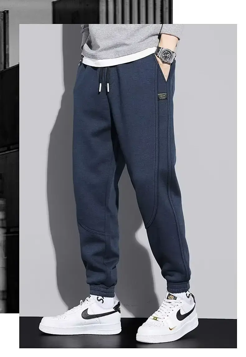 Men Grey Fleece Lined Ankle Tied Harem Pants — feature 4